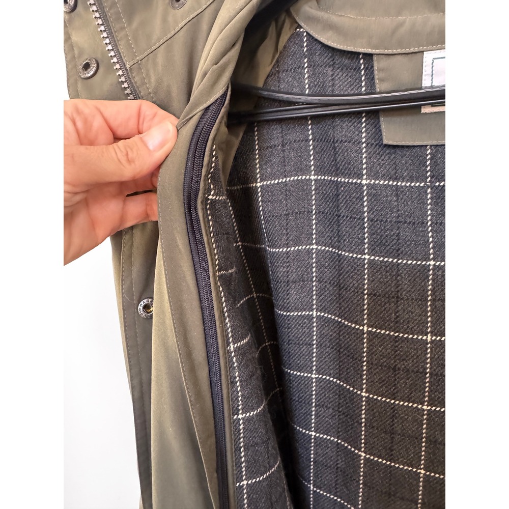 LL Bean Womens Petite Small Long Hooded Rain Trench Coat Olive Green OHJ63 - Picture 14 of 16